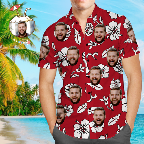 Custom Hawaiian Shirts Red Flowers Online Preview Personalized Aloha Beach Shirt For Men