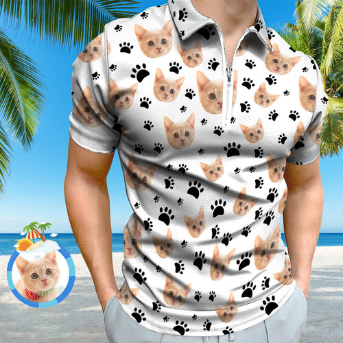 Custom Face Polo Shirt with Zipper Men's Polo Shirt for Pet Lovers - MyFacepajamas