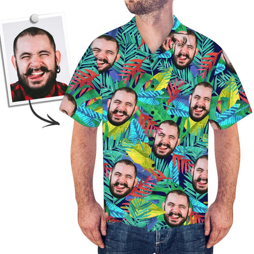Custom Face Shirt Men's Hawaiian Shirt Multicolor Leaves