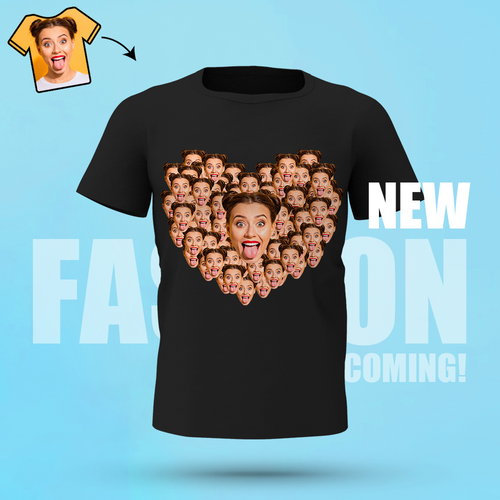 Personalized Heart Face Mash Photo T-Shirt Personalized Shirt Black Best Gift