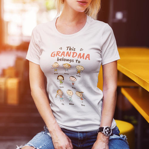 Personalized Name Cartoon T-Shirt White Personalized Shirt For Grandmother Mother's Day Gift