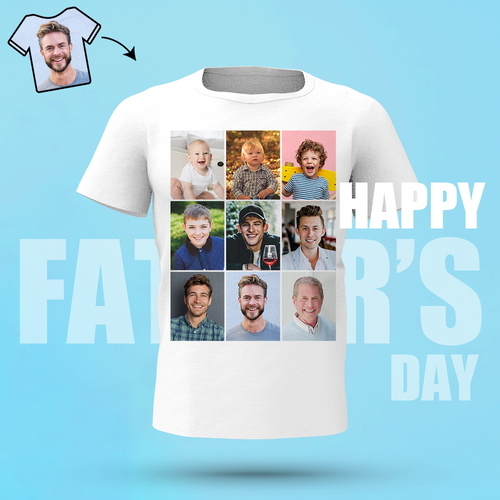 Custom Photos Shirt Mash Photos Of Dad Or Family At Different Ages Men's Cotton T-shirt