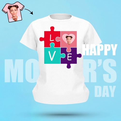Custom Face Shirt In My Heart Puzzle T-shirt Gifts For Mother Women's Cotton T-shirt