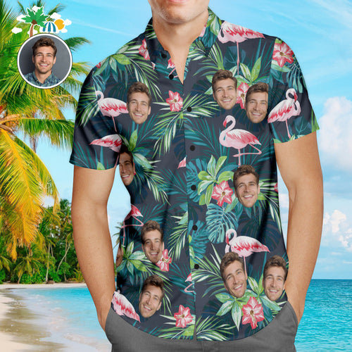 Custom Face Online Preview Hawaiian Shirts Colorful Flamingo Aloha Beach Shirt For Men