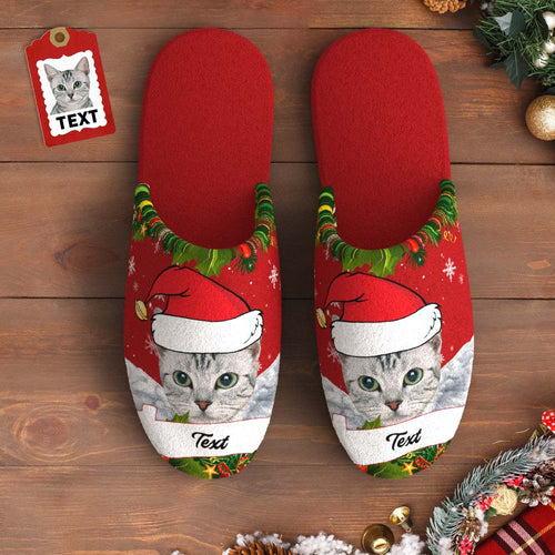 Custom Face And Text Women's and Men's Cotton Slippers Personalised Casual House Shoes Indoor Outdoor Bedroom Slippers Christmas Gift For Pet Lovers