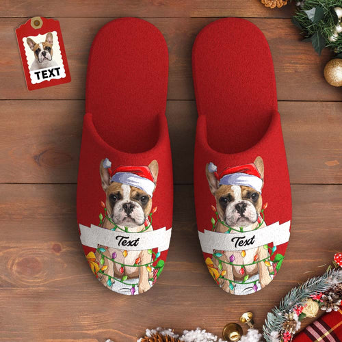 Custom Face And Text Women's and Men's Cotton Slippers Personalised Casual House Shoes Indoor Outdoor Bedroom Slippers Christmas Gift For Dog Lovers