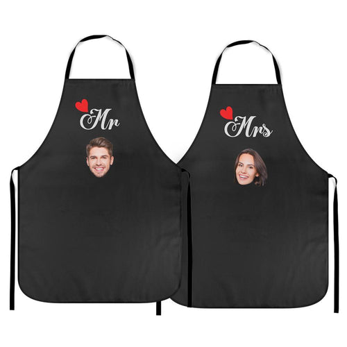 Personalized Kitchen Cooking Apron with Photo of You and Your Love Respectively Pack of 2