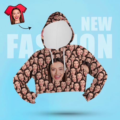 Custom Face Women's Cropped Hoodie Casual Printed Photo Pullover - Big Face