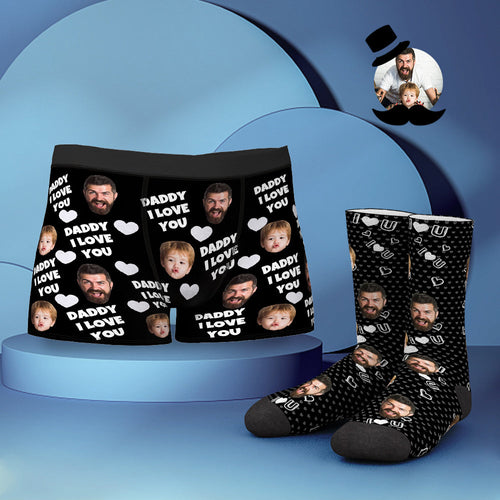 Custom Face Boxer Shorts And Socks Set DADDY I LOVE YOU