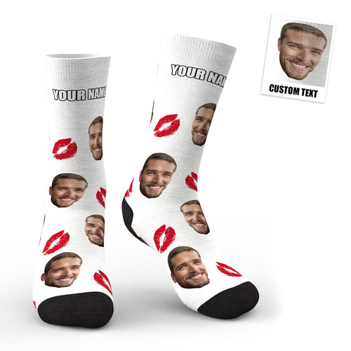 3D Preview Custom Face Red Lips Kiss Socks