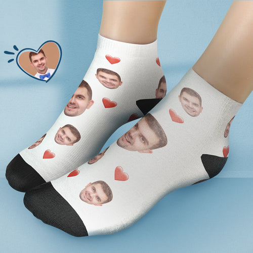 Custom Short Face Socks Personalised Photo Ankle Socks Summer Gifts - Heart