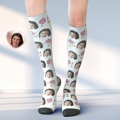 Custom Face Knee High Socks Personalised Photo Drawing Socks