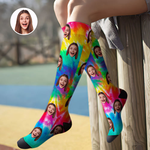 Custom Knee High Face Socks Summer Socks - Tie Dye