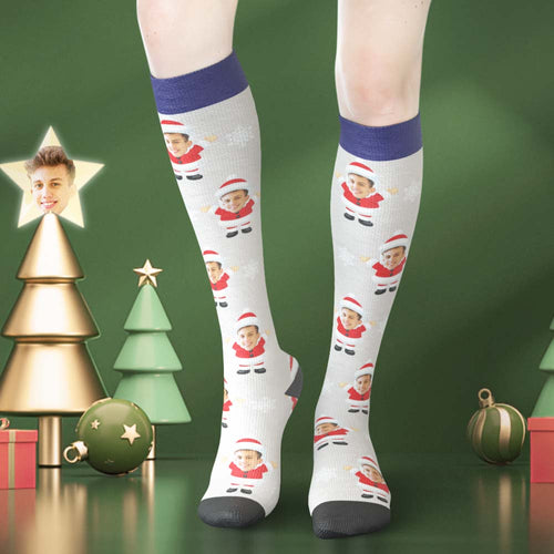 Custom Face Knee High Socks Personalised Photo Socks Snow Gnome Christmas Gifts