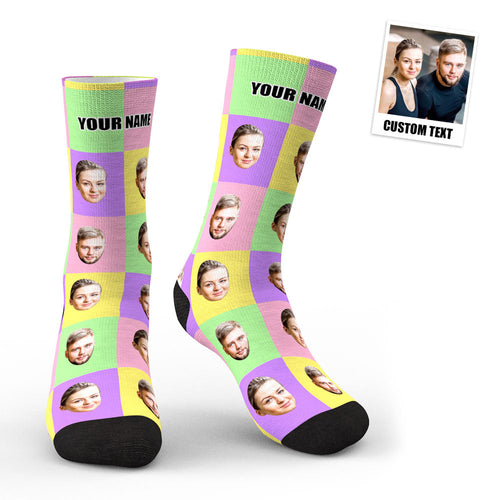 3D Preview Custom Face Socks Colorful Square Personalised Funny Socks
