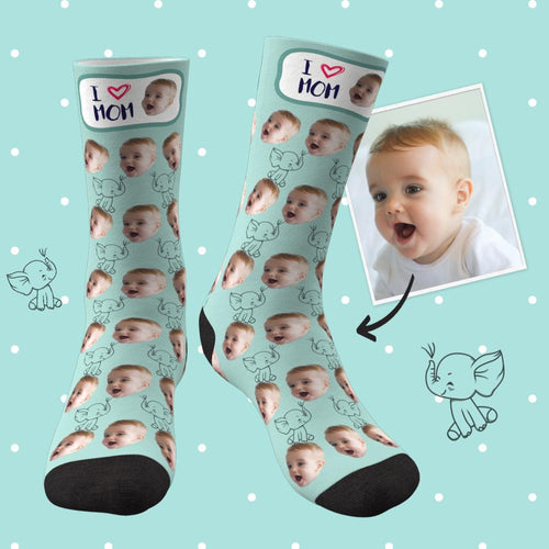 Custom Face Socks Elephant I Love Mom Best Gifts For Mom - Unisex