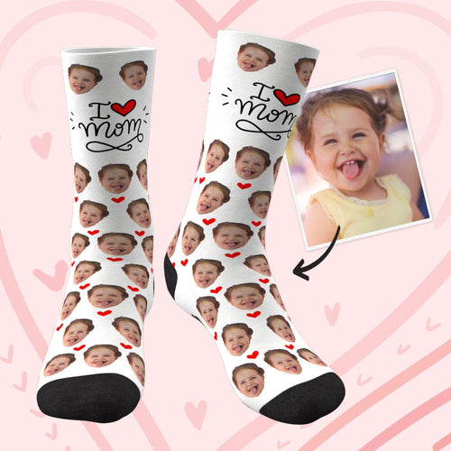 Custom Face Socks Heart I Love Mom Best Gifts For Mom - Unisex