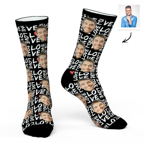 Custom Face Socks Personalized Photo Socks Black Love