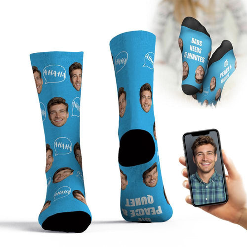 Custom Face Socks Add Pictures And Name Father's Day Gift - Dad Needs 5 Minutes Of Peace & Quiet