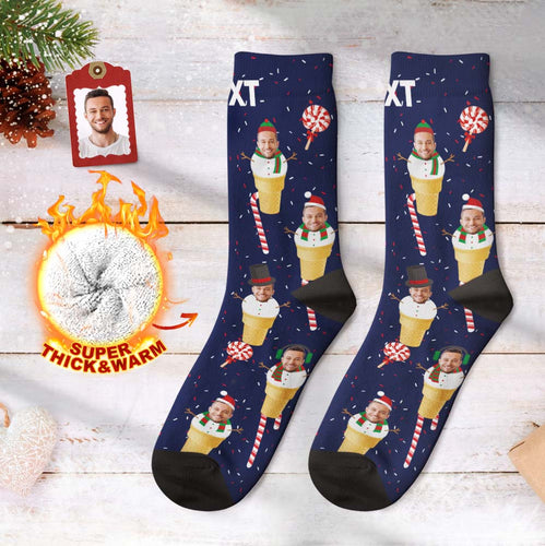 Custom Face Thick Socks 3D Digital Printed Socks Autumn Winter Warm Socks Christmas Gift - Snowman Cone