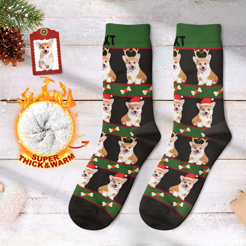 Custom Photo Thick Socks 3D Digital Printed Socks Autumn Winter Warm Socks Christmas Gift For Pet's Lover