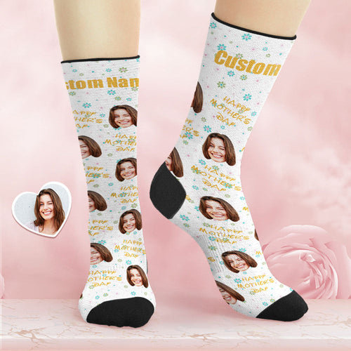 Custom Breathable Face Socks Personalised Soft Socks Gifts For Mom Happy Mother's Day - MyFacepajamas