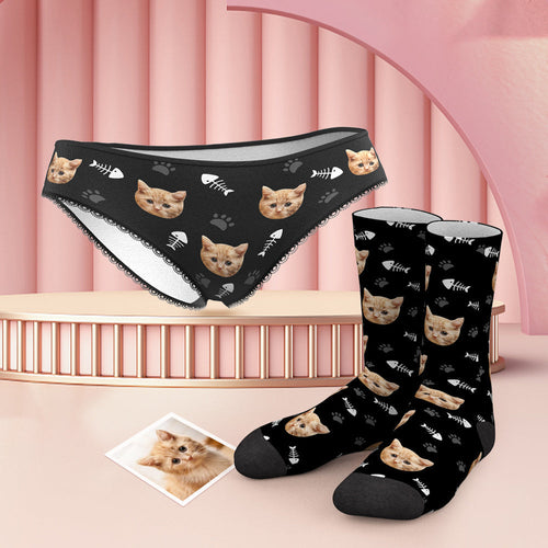 Custom Face Panties And Socks Set - Cat