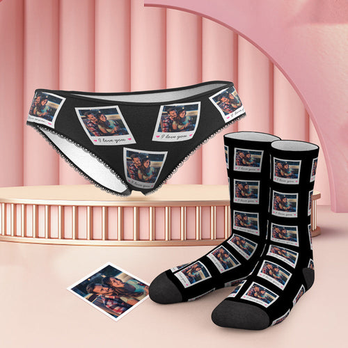 Custom Photo And Text Panties And Socks Set