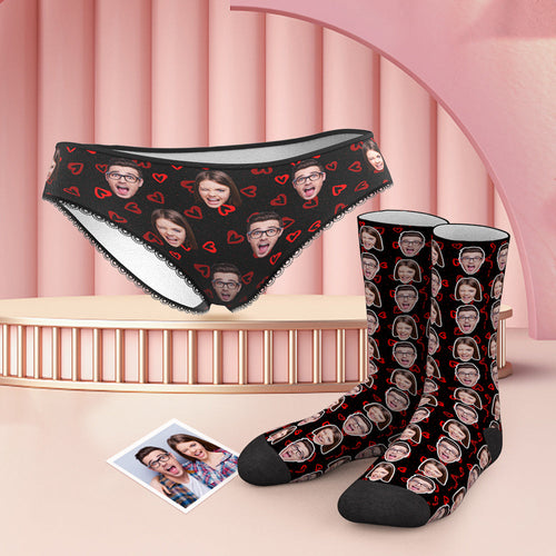 Custom Face Colorful Panties And Socks Set - Heart