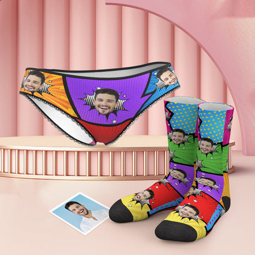 Custom Face Funny Comics Panties And Socks Set