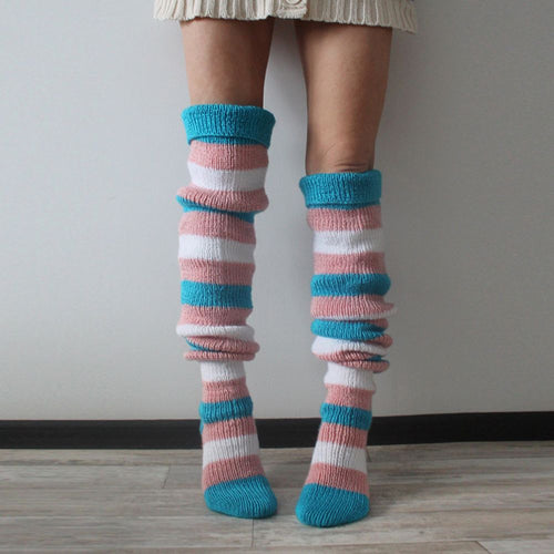 Women'S Winter Legwarmer Striped Overknee Knitted Socks